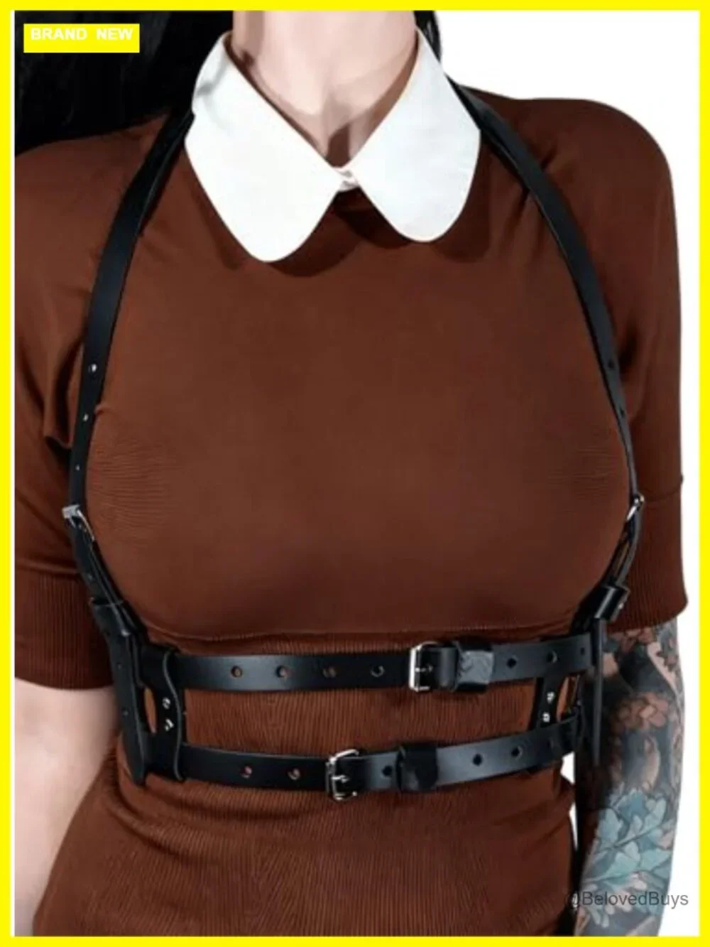 Faux Leather Adjustable Harness Belt with Alloy Buckles for Dresses Shirts